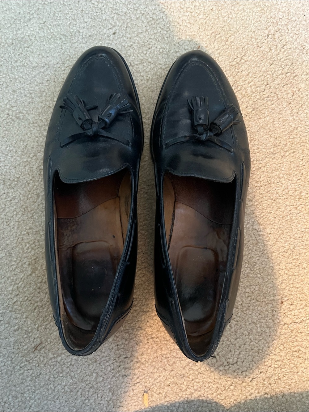 Black Leather Tassel Loafers for Men